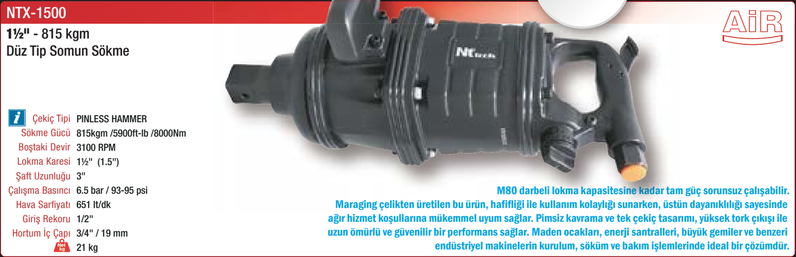 NTX-1500 orijinal katalog bilgileri