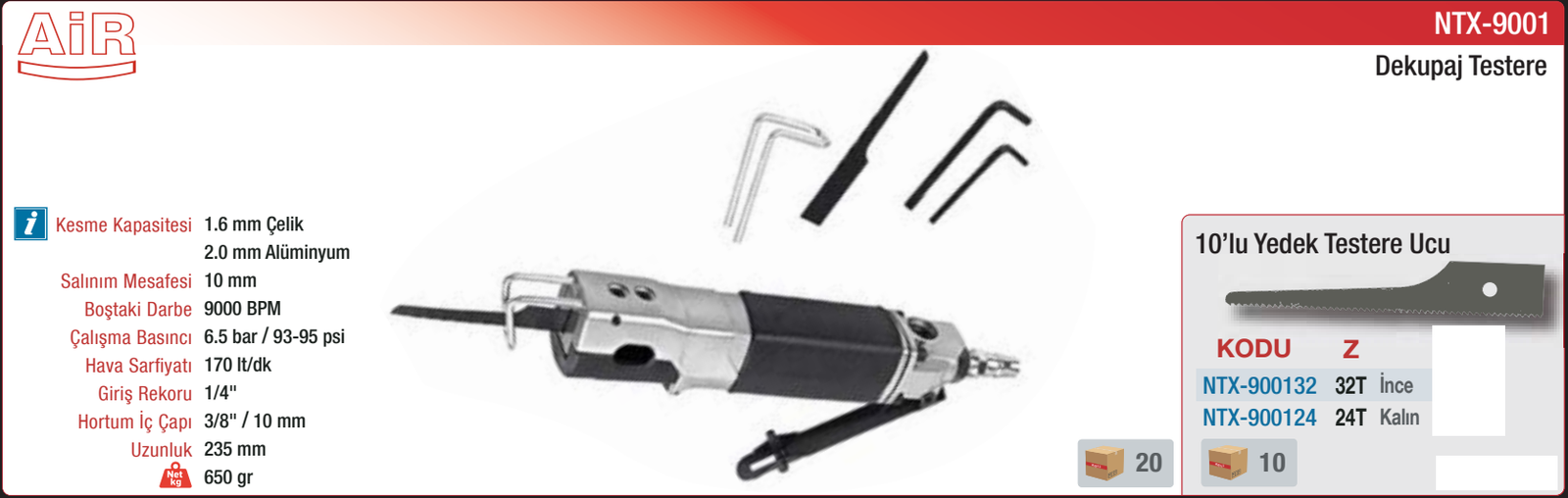NTX-9001 orijinal katalog bilgileri